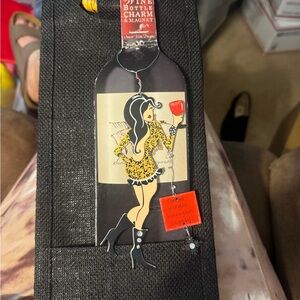 Black Wine Bottle Tote w/ Fancy Lady Design Bottle Charm and Flip flop coaster.